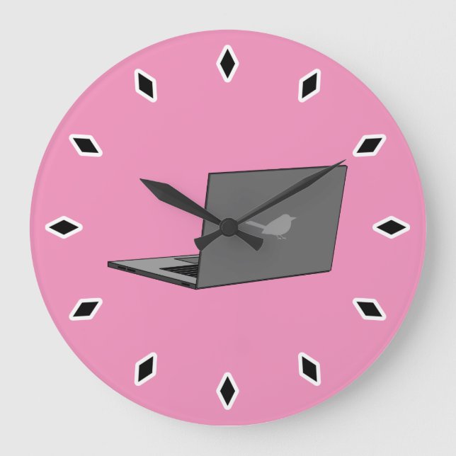 Graues Notebook mit Bird-Logo-Cartoon Große Wanduhr (Vorderseite)