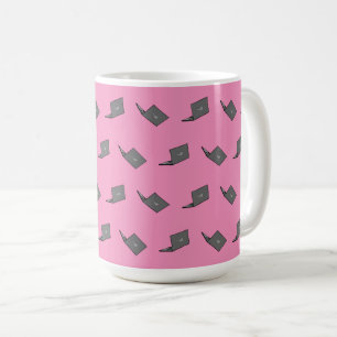 Graues Notebook mit Bird-Logo-Cartoon Kaffeetasse
