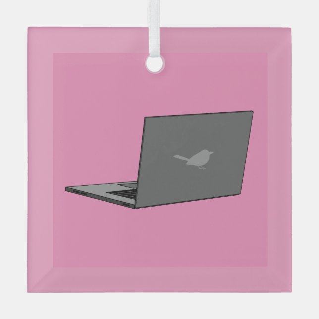 Graues Notebook mit Bird-Logo-Cartoon Ornament Aus Glas (Vorderseite)