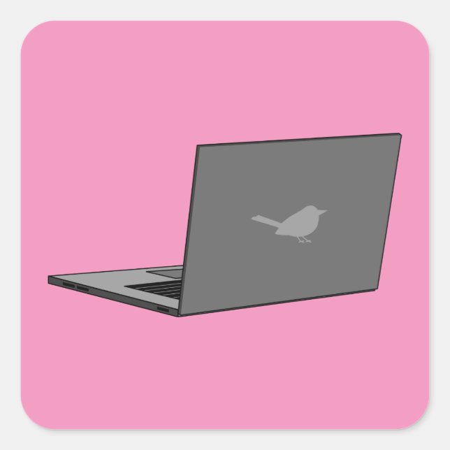 Graues Notebook mit Bird-Logo-Cartoon Quadratischer Aufkleber (Vorderseite)