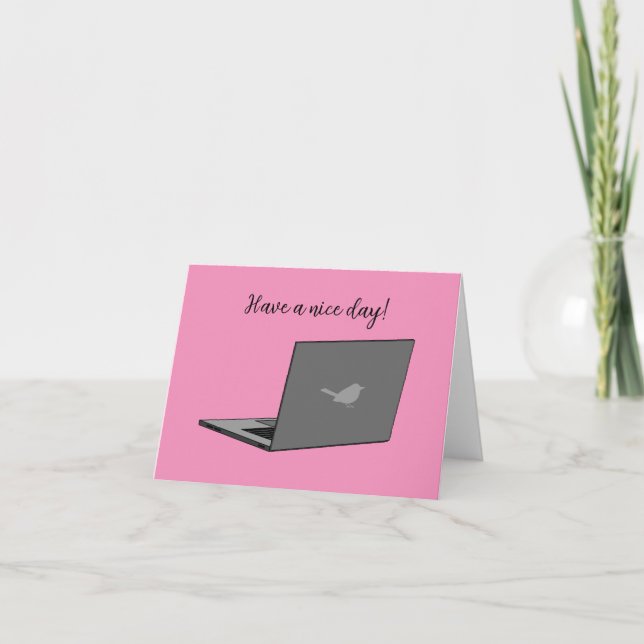 Graues Notebook mit Bird-Logo-Cartoon | Text hinzu Dankeskarte (Vorderseite)