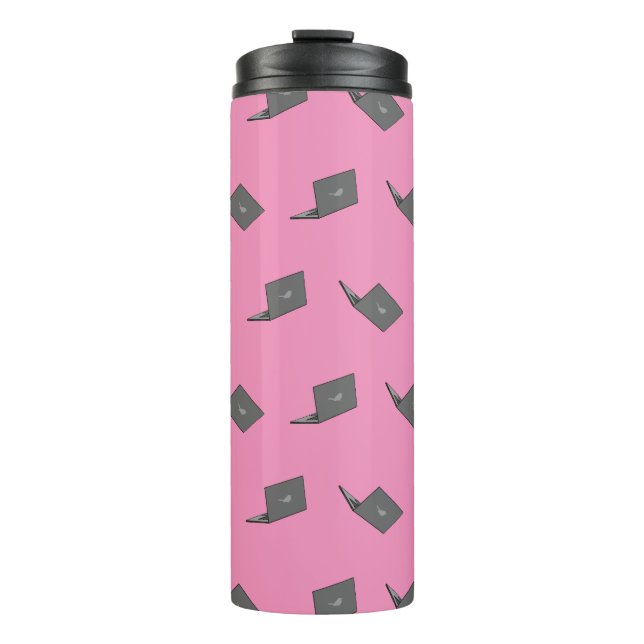 Graues Notebook mit Bird-Logo-Cartoon Thermosbecher (Vorderseite)