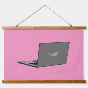 Graues Notebook mit Bird-Logo-Cartoon Wandteppich Mit Holzrahmen
