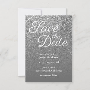 Graues Ombre Silver Glitzer Foto Save the Date Einladung