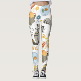 Graues Orange Cartoon Cat Pattern Design Leggings