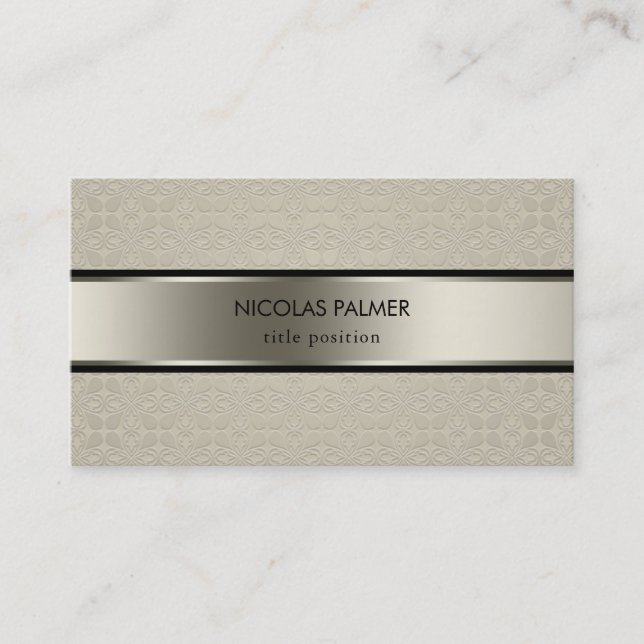 Graues Orange Damask Muster Visitenkarte (Vorderseite)