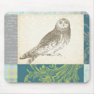 Graues Owl im Muster-Hintergrund Mousepad