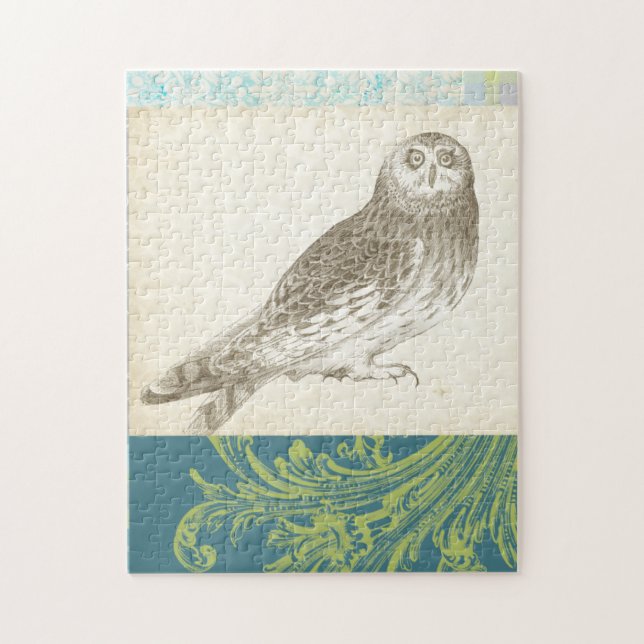Graues Owl im Muster-Hintergrund Puzzle (Vertikal)