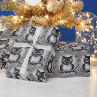 graues Owl Wrapping Paper Geschenkpapier
