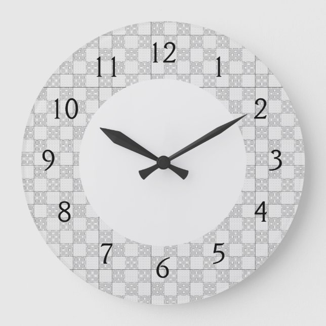 Graues Patchwork-Muster Große Wanduhr (Vorderseite)