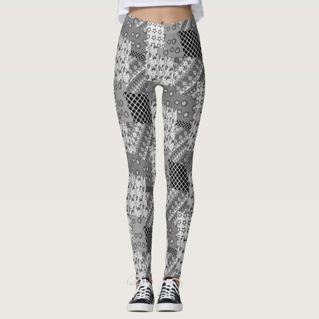 Graues Patchwork-Patchwork-Muster Leggings (Vorderseite)