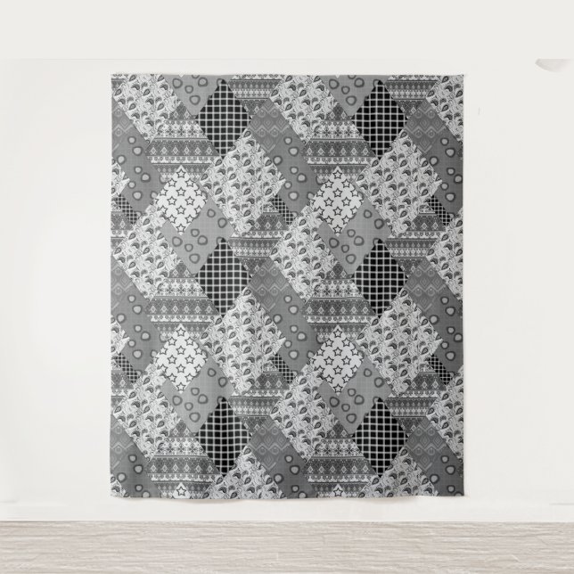 Graues Patchwork-Patchwork-Muster Wandteppich (Vorderseite)