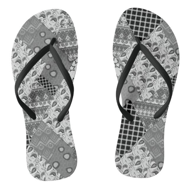 Graues Patchwork-Patchworkmuster  Flip Flops (Fußbett)