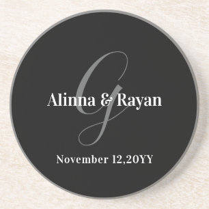 Graues personalisiertes Monogramm-Hochzeitspaar-De Getränkeuntersetzer