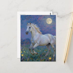 Graues Pferd bei Vollmond Postkarte