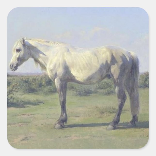 Graues Pferd in einem Feld (von Rosa Bonheur) Quadratischer Aufkleber (Vorderseite)