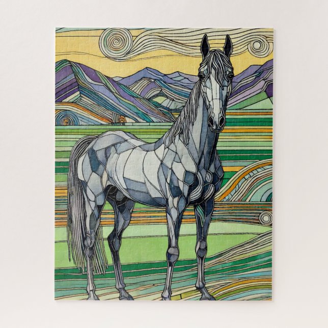 Graues Pferd in Weide 500 Stück Puzzle (Vertikal)