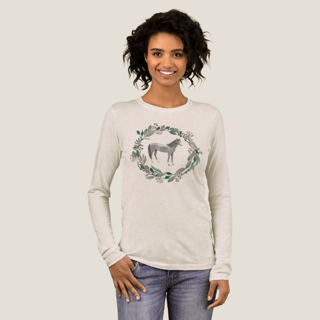 Graues Pferd Langarmshirt Tri-Blend Shirt (Volle Vorderseite)