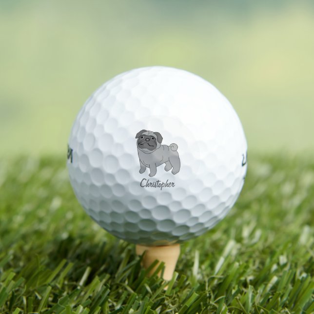 Graues Pug-Hund-Design Golfball (Insitu T-Shirt)