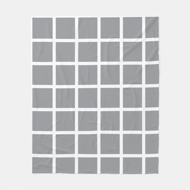 Graues quadratisches Muster mit weißen Rändern Fleecedecke (Vorderseite)