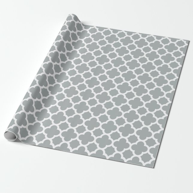 Graues Quatrefoil Gitter-Muster-Packpapier Geschenkpapier (Ungerollt)