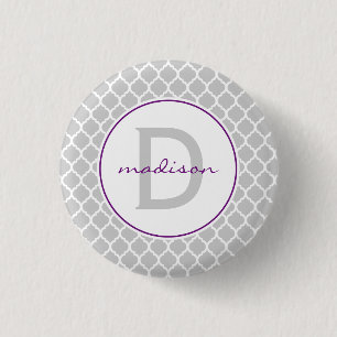Graues Quatrefoil Monogramm Button