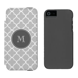 Graues Quatrefoil Muster, Holzkohlen-Monogramm Incipio Watson™ iPhone 5 Geldbörsen Hülle