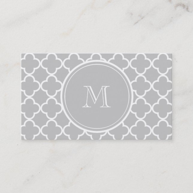 Graues Quatrefoil Muster, Ihr Monogramm Visitenkarte (Vorderseite)