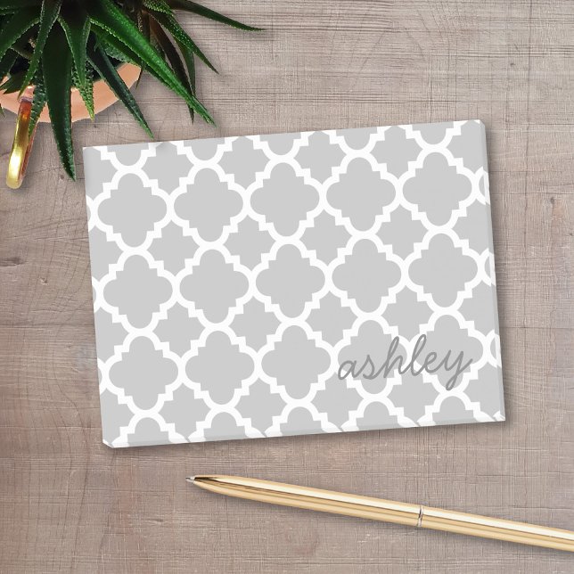 Graues Quatrefolienmuster mit handgeschriebenem Sc Post-it Klebezettel (Personalized post-it notes with a monogram  - low quantity available)