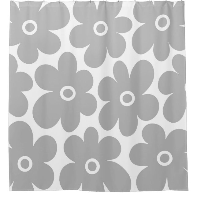 Graues Retro-Blume-Muster Duschvorhang (Vorderseite)