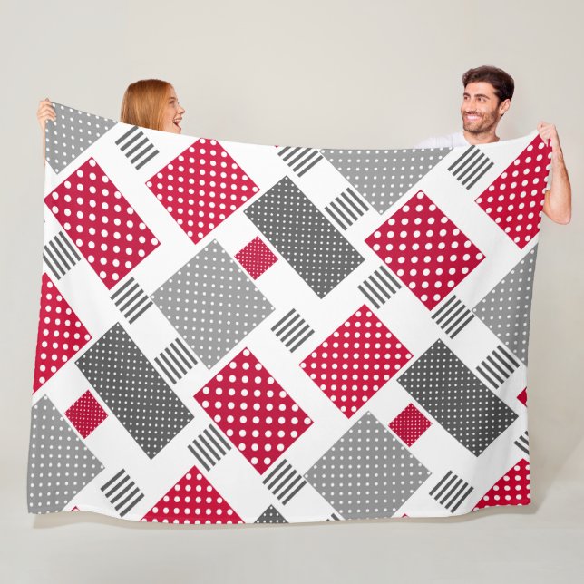 Graues rotes Polka-Dot-Patchwork auf weißem Hinter Fleecedecke (Beispiel)