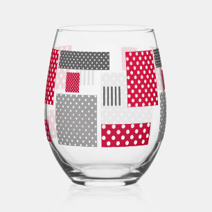 Graues rotes Polka-Dot-Patchwork auf weißem Hinter Weinglas Ohne Stiel