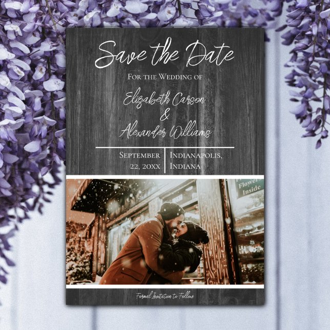 Graues rustikales Foto Save the Date (Gray Rustic Photo Save the Date)