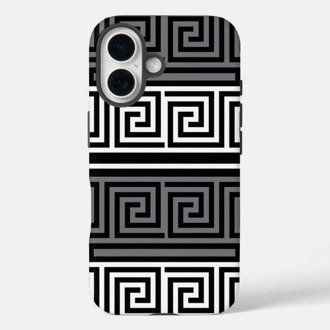 Graues Schwarz-Griechisch-Schlüsselmuster-Design Case-Mate iPhone Hülle (Rückseite)