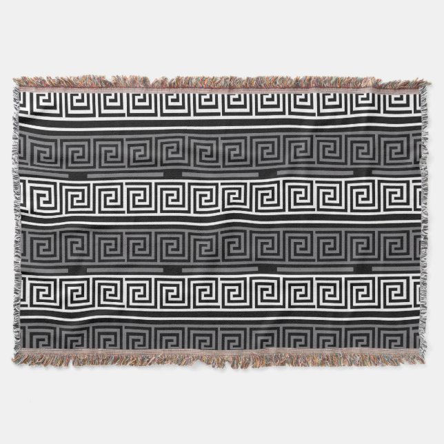 Graues Schwarz-Griechisch-Schlüsselmuster-Design Decke (Vorderseite)