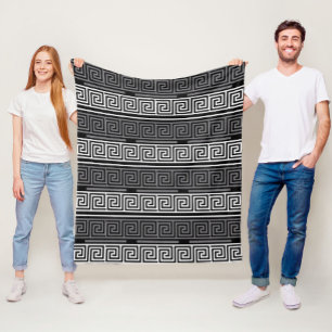 Graues Schwarz-Griechisch-Schlüsselmuster-Design Fleecedecke