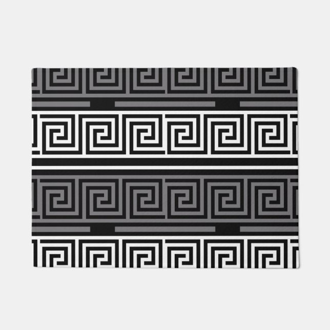 Graues Schwarz-Griechisch-Schlüsselmuster-Design Fußmatte (Vorderseite)