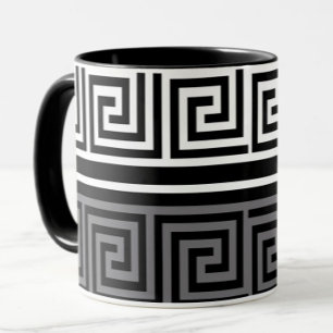 Graues Schwarz-Griechisch-Schlüsselmuster-Design Tasse
