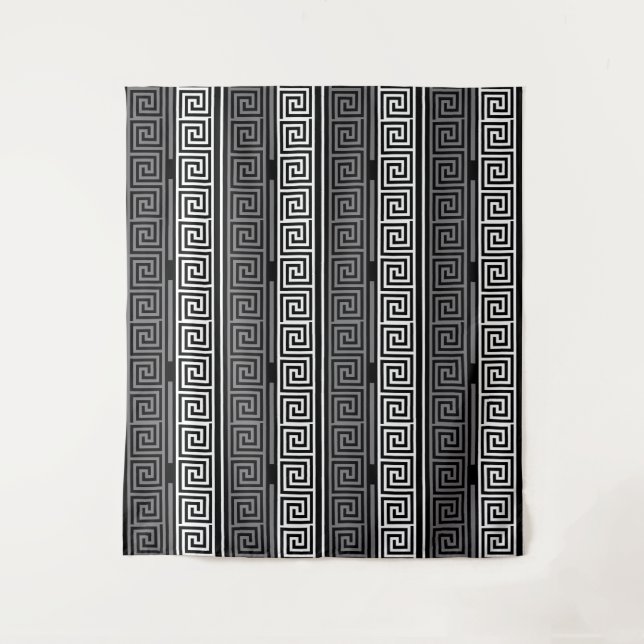 Graues Schwarz-Griechisch-Schlüsselmuster-Design Wandteppich (Vorderseite)