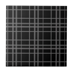 Graues Schwarz-Tartan-Kariertes Muster Fliese