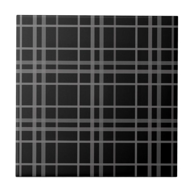Graues Schwarz-Tartan-Kariertes Muster Fliese (Vorderseite)