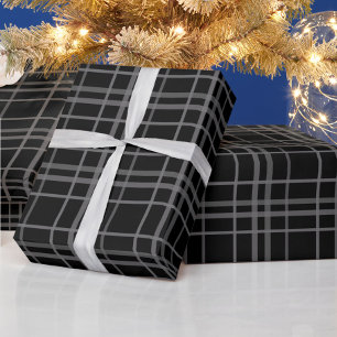 Graues Schwarz-Tartan-Kariertes Muster Geschenkpapier