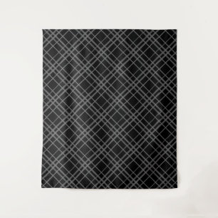 Graues Schwarz-Tartan-Kariertes Muster Wandteppich