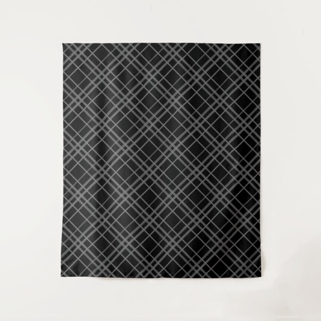 Graues Schwarz-Tartan-Kariertes Muster Wandteppich (Vorderseite)