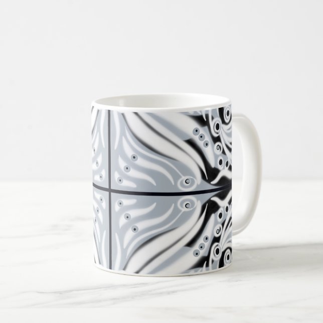 Graues Schwarz-weißes, Abstraktes Muster Kaffeetasse (VorderseiteRechts)