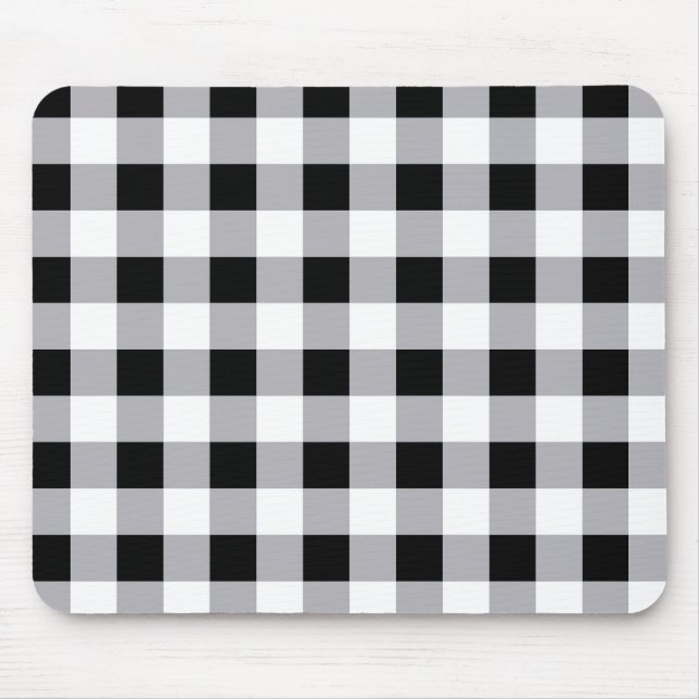 Graues Schwarz-weißes Kariertes Karo Muster Mousepad (Vorne)