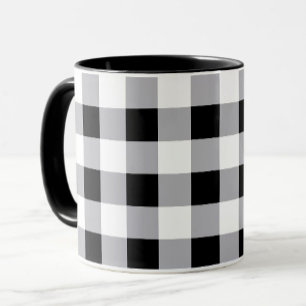 Graues Schwarz-weißes Kariertes Karo Muster Tasse