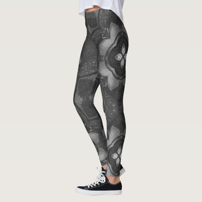 Graues schwarzes Blumenstiftmuster Leggings (Links)