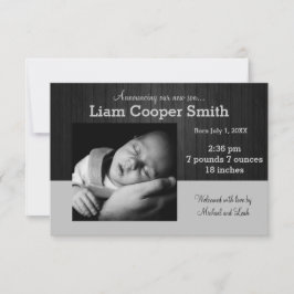 Graues/schwarzes Holz mit Foto - Geburtsankündigun Ankündigung