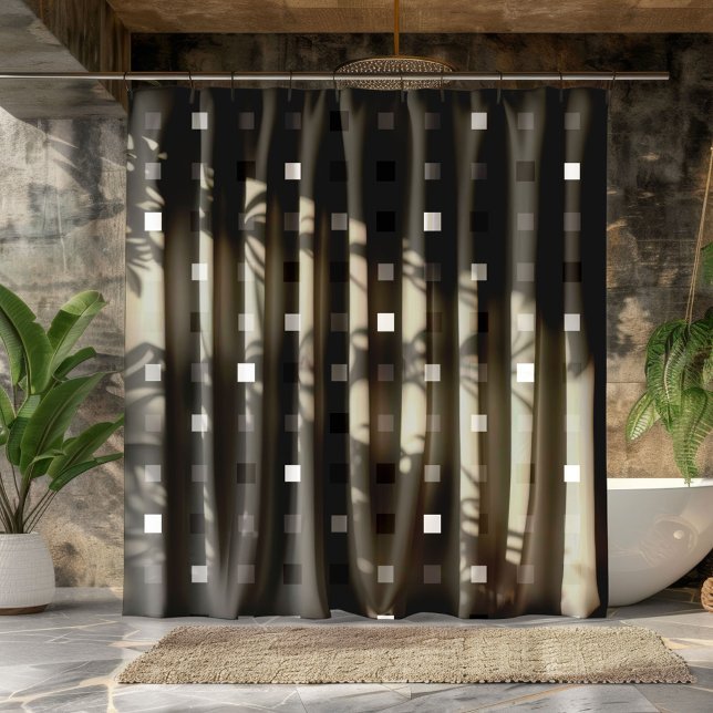 Graues schwarzes Muster für spielbare Pixel Karo Duschvorhang (Von Creator hochgeladen)